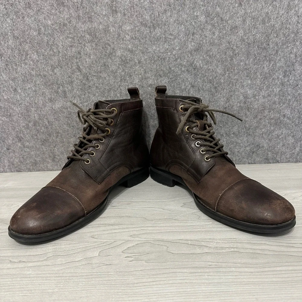 Kenneth Cole Reaction Brewster Brown Leather Cap Toe Lace Up Boots Mens‎ 13M